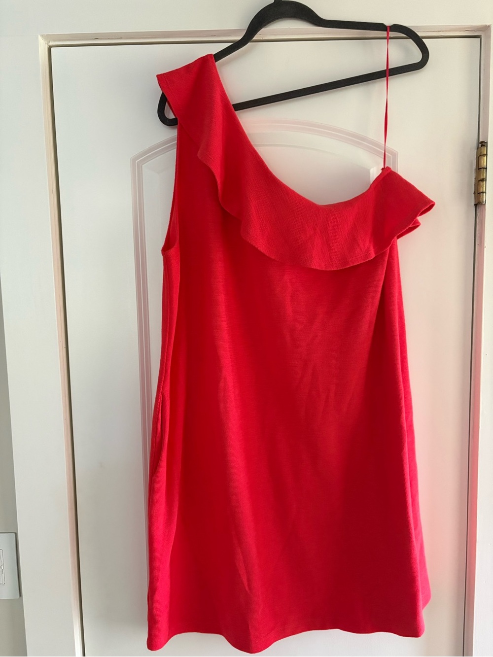 LOFT Bright Red One-Shoulder Ruffle Dress